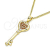 Collares con Dije 04.344.0013.1.20 Oro Laminado, Diseño de Llave y Corazón, con Granate Micro Pave, Pulido, Tono Dorado (02 MM Thickness, 20 Inches Length)