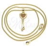 Collares con Dije 04.344.0013.1.20 Oro Laminado, Diseño de Llave y Corazón, con Granate Micro Pave, Pulido, Tono Dorado (02 MM Thickness, 20 Inches Length)