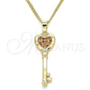 Collares con Dije 04.344.0013.1.20 Oro Laminado, Diseño de Llave y Corazón, con Granate Micro Pave, Pulido, Tono Dorado (02 MM Thickness, 20 Inches Length)