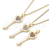 Collares con Dije 04.344.0013.1.20 Oro Laminado, Diseño de Llave y Corazón, con Granate Micro Pave, Pulido, Tono Dorado (02 MM Thickness, 20 Inches Length)