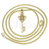 Collares con Dije 04.344.0014.1.20 Oro Laminado, Diseño de Llave y Corona, con Micro Pave Granate, Pulido, Tono Dorado (Grosor 02 MM, 20 Pulgadas de Largo)