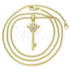 Collares con Dije 04.344.0015.20 Oro Laminado, Diseño de Llave y Corona, con Blanca Micro Pave, Pulido, Tono Dorado (02 MM Thickness, 20 Inches Length)