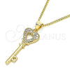 Collares con Dije 04.344.0016.20 Oro Laminado, Diseño de Llave y Corazón, con Blanca Micro Pave, Pulido, Tono Dorado (02 MM Thickness, 20 Inches Length)
