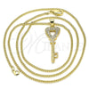 Collares con Dije 04.344.0016.20 Oro Laminado, Diseño de Llave y Corazón, con Blanca Micro Pave, Pulido, Tono Dorado (02 MM Thickness, 20 Inches Length)