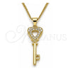 Collares con Dije 04.344.0016.20 Oro Laminado, Diseño de Llave y Corazón, con Blanca Micro Pave, Pulido, Tono Dorado (02 MM Thickness, 20 Inches Length)