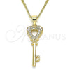 Collares con Dije 04.344.0016.20 Oro Laminado, Diseño de Llave y Corazón, con Blanca Micro Pave, Pulido, Tono Dorado (02 MM Thickness, 20 Inches Length)