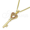 Collares con Dije 04.344.0016.1.20 Oro Laminado, Diseño de Llave y Corazón, con Granate Micro Pave, Pulido, Tono Dorado (02 MM Thickness, 20 Inches Length)
