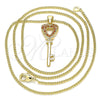 Collares con Dije 04.344.0016.1.20 Oro Laminado, Diseño de Llave y Corazón, con Granate Micro Pave, Pulido, Tono Dorado (02 MM Thickness, 20 Inches Length)