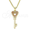 Collares con Dije 04.344.0016.1.20 Oro Laminado, Diseño de Llave y Corazón, con Granate Micro Pave, Pulido, Tono Dorado (02 MM Thickness, 20 Inches Length)