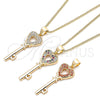 Collares con Dije 04.344.0016.1.20 Oro Laminado, Diseño de Llave y Corazón, con Granate Micro Pave, Pulido, Tono Dorado (02 MM Thickness, 20 Inches Length)