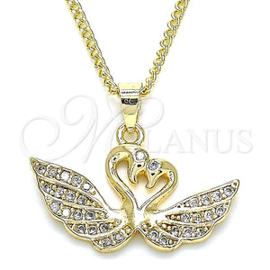 Collares con Dije 04.344.0017.20 Oro Laminado, Diseño de Cisne, con Blanca Micro Pave, Pulido, Tono Dorado (02 MM Thickness, 20 Inches Length)