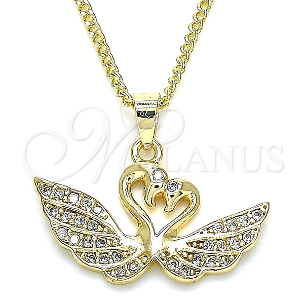 Collares con Dije 04.344.0017.20 Oro Laminado, Diseño de Cisne, con Blanca Micro Pave, Pulido, Tono Dorado (02 MM Thickness, 20 Inches Length)