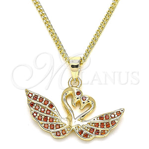 Collares con Dije 04.344.0017.1.20 Oro Laminado, Diseño de Cisne, con Granate Micro Pave, Pulido, Tono Dorado (02 MM Thickness, 20 Inches Length)