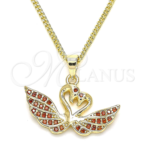 Collares con Dije 04.344.0017.1.20 Oro Laminado, Diseño de Cisne, con Granate Micro Pave, Pulido, Tono Dorado (02 MM Thickness, 20 Inches Length)
