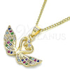 Collares con Dije 04.344.0017.2.20 Oro Laminado, Diseño de Cisne, con Multicolor Micro Pave, Pulido, Tono Dorado (02 MM Thickness, 20 Inches Length)