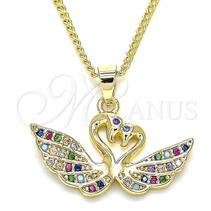Collares con Dije 04.344.0017.2.20 Oro Laminado, Diseño de Cisne, con Multicolor Micro Pave, Pulido, Tono Dorado (02 MM Thickness, 20 Inches Length)