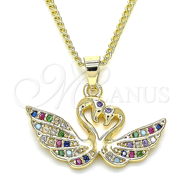 Collares con Dije 04.344.0017.2.20 Oro Laminado, Diseño de Cisne, con Multicolor Micro Pave, Pulido, Tono Dorado (02 MM Thickness, 20 Inches Length)