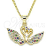Collares con Dije 04.344.0017.2.20 Oro Laminado, Diseño de Cisne, con Multicolor Micro Pave, Pulido, Tono Dorado (02 MM Thickness, 20 Inches Length)