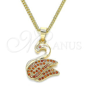 Collares con Dije 04.344.0018.1.20 Oro Laminado, Diseño de Cisne, con Granate Micro Pave, Pulido, Tono Dorado (02 MM Thickness, 20 Inches Length)