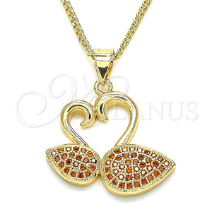 Collares con Dije 04.344.0019.1.20 Oro Laminado, Diseño de Cisne, con Granate Micro Pave, Pulido, Tono Dorado (02 MM Thickness, 20 Inches Length)