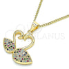 Collares con Dije 04.344.0019.2.20 Oro Laminado, Diseño de Cisne, con Multicolor Micro Pave, Pulido, Tono Dorado (02 MM Thickness, 20 Inches Length)