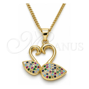 Collares con Dije 04.344.0019.2.20 Oro Laminado, Diseño de Cisne, con Micro Pave Multicolor, Pulido, Tono Dorado (Grosor 02 MM, 20 Pulgadas de Largo)