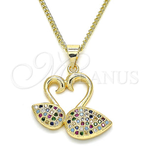 Collares con Dije 04.344.0019.2.20 Oro Laminado, Diseño de Cisne, con Multicolor Micro Pave, Pulido, Tono Dorado (02 MM Thickness, 20 Inches Length)