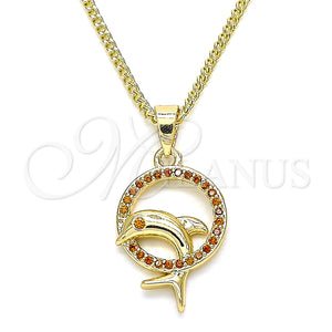 Collares con Dije 04.344.0020.1.20 Oro Laminado, Diseño de Delfín, con Granate Micro Pave, Pulido, Tono Dorado (02 MM Thickness, 20 Inches Length)