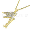 Collares con Dije 04.344.0021.20 Oro Laminado, Diseño de Angel, con Blanca Micro Pave, Pulido, Tono Dorado (02 MM Thickness, 20 Inches Length)
