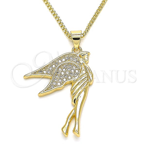 Collares con Dije 04.344.0021.20 Oro Laminado, Diseño de Angel, con Blanca Micro Pave, Pulido, Tono Dorado (02 MM Thickness, 20 Inches Length)