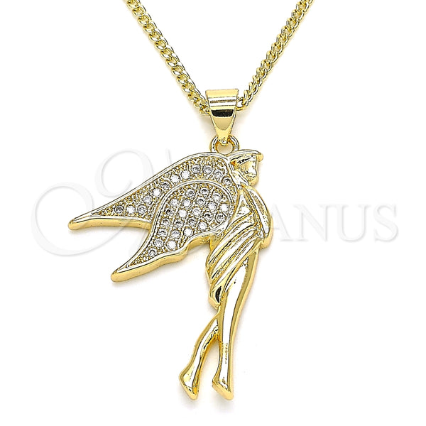 Collares con Dije 04.344.0021.20 Oro Laminado, Diseño de Angel, con Blanca Micro Pave, Pulido, Tono Dorado (02 MM Thickness, 20 Inches Length)