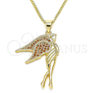 Collares con Dije 04.344.0021.1.20 Oro Laminado, Diseño de Angel, con Granate Micro Pave, Pulido, Tono Dorado (02 MM Thickness, 20 Inches Length)