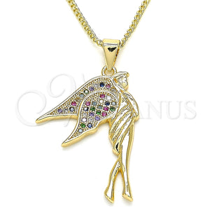 Collares con Dije 04.344.0021.2.20 Oro Laminado, Diseño de Angel, con Multicolor Micro Pave, Pulido, Tono Dorado (02 MM Thickness, 20 Inches Length)