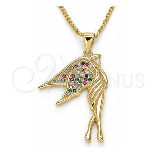 Collares con Dije 04.344.0021.2.20 Oro Laminado, Diseño de Angel, con Micro Pave Multicolor, Pulido, Tono Dorado (Grosor 02 MM, 20 Pulgadas de Largo)
