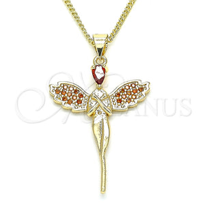 Collares con Dije 04.344.0022.1.20 Oro Laminado, Diseño de Angel, con Granate Micro Pave, Pulido, Tono Dorado (02 MM Thickness, 20 Inches Length)