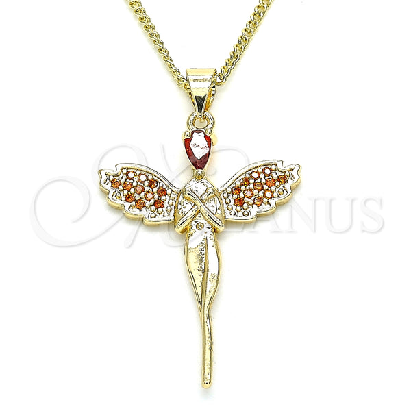 Collares con Dije 04.344.0022.1.20 Oro Laminado, Diseño de Angel, con Granate Micro Pave, Pulido, Tono Dorado (02 MM Thickness, 20 Inches Length)