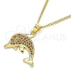 Collares con Dije 04.344.0023.1.20 Oro Laminado, Diseño de Delfín, con Granate Micro Pave, Pulido, Tono Dorado (02 MM Thickness, 20 Inches Length)