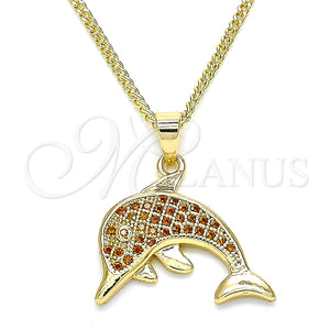 Collares con Dije 04.344.0023.1.20 Oro Laminado, Diseño de Delfín, con Granate Micro Pave, Pulido, Tono Dorado (02 MM Thickness, 20 Inches Length)