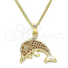 Collares con Dije 04.344.0023.1.20 Oro Laminado, Diseño de Delfín, con Granate Micro Pave, Pulido, Tono Dorado (02 MM Thickness, 20 Inches Length)