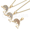 Collares con Dije 04.344.0023.1.20 Oro Laminado, Diseño de Delfín, con Granate Micro Pave, Pulido, Tono Dorado (02 MM Thickness, 20 Inches Length)