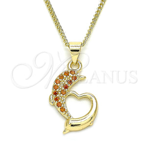 Collares con Dije 04.344.0024.1.20 Oro Laminado, Diseño de Delfín, con Granate Micro Pave, Pulido, Tono Dorado (02 MM Thickness, 20 Inches Length)