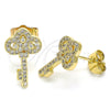 Arete Dormilona 02.344.0062 Oro Laminado, Diseño de Llave, con Blanca Micro Pave, Pulido, Tono Dorado
