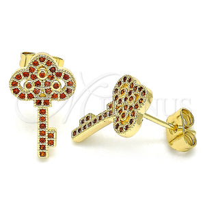 Arete Dormilona 02.344.0062.1 Oro Laminado, Diseño de Llave, con Granate Micro Pave, Pulido, Tono Dorado