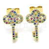 Arete Dormilona 02.344.0062.2 Oro Laminado, Diseño de Llave, con Multicolor Micro Pave, Pulido, Tono Dorado