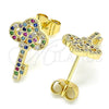 Arete Dormilona 02.344.0062.2 Oro Laminado, Diseño de Llave, con Multicolor Micro Pave, Pulido, Tono Dorado