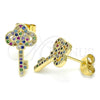 Arete Dormilona 02.344.0062.2 Oro Laminado, Diseño de Llave, con Multicolor Micro Pave, Pulido, Tono Dorado