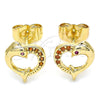 Arete Dormilona 02.344.0063.1 Oro Laminado, Diseño de Corazón y Delfín, con Granate Micro Pave, Pulido, Tono Dorado