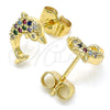 Arete Dormilona 02.344.0064.2 Oro Laminado, Diseño de Delfín, con Multicolor Micro Pave, Pulido, Tono Dorado