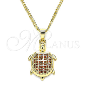 Collares con Dije 04.344.0025.1.20 Oro Laminado, Diseño de Tortuga, con Granate Micro Pave, Pulido, Tono Dorado (02 MM Thickness, 20 Inches Length)