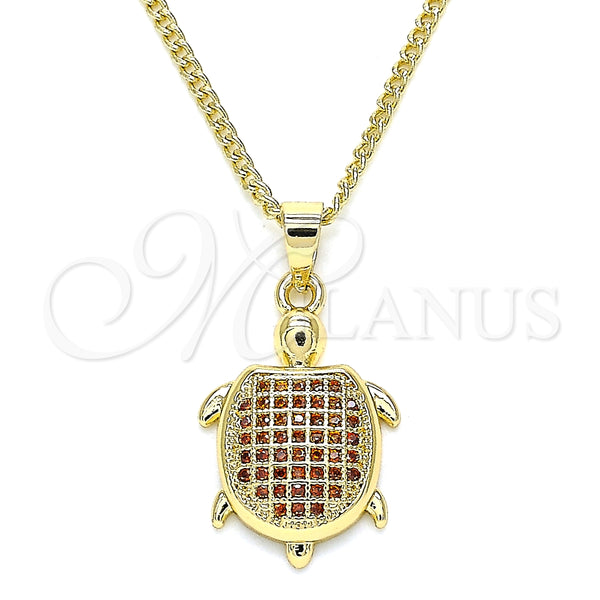 Collares con Dije 04.344.0025.1.20 Oro Laminado, Diseño de Tortuga, con Granate Micro Pave, Pulido, Tono Dorado (02 MM Thickness, 20 Inches Length)
